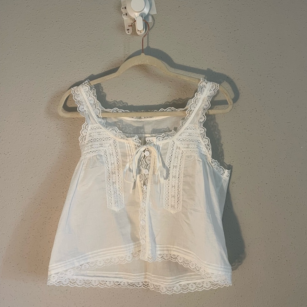 White Lace Trim Tank Top